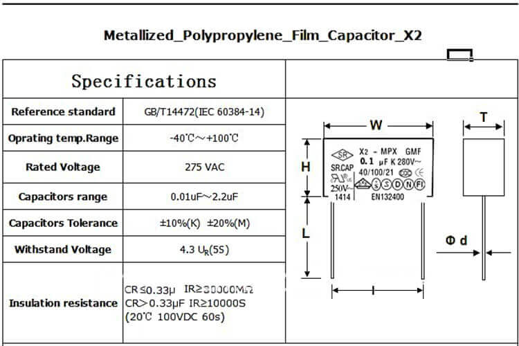  X2 Capacitor 1uf 275v